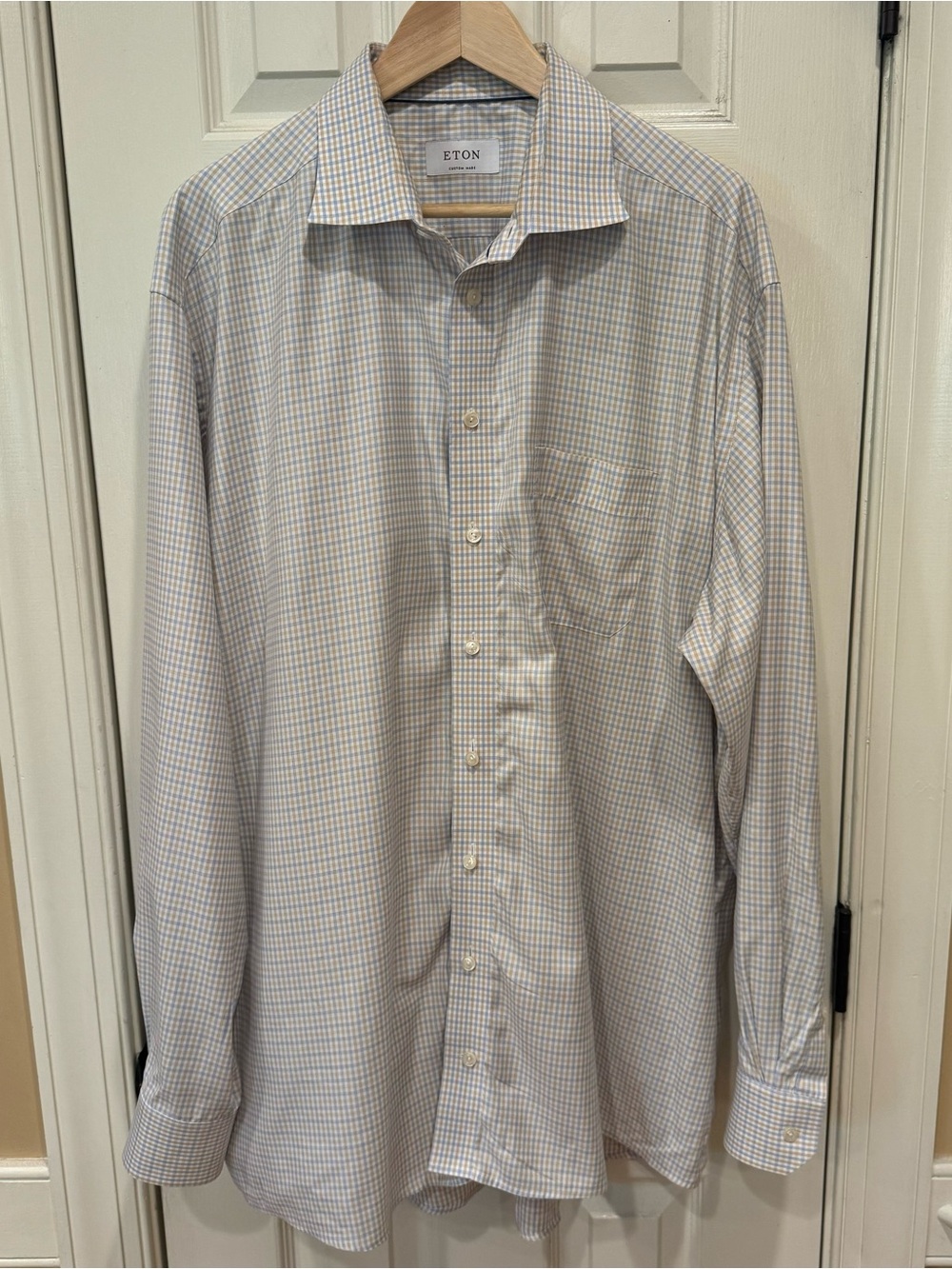 NEW ETON 3XL Custom Fit Checkered Pastel luxury dress shirt 56” chest